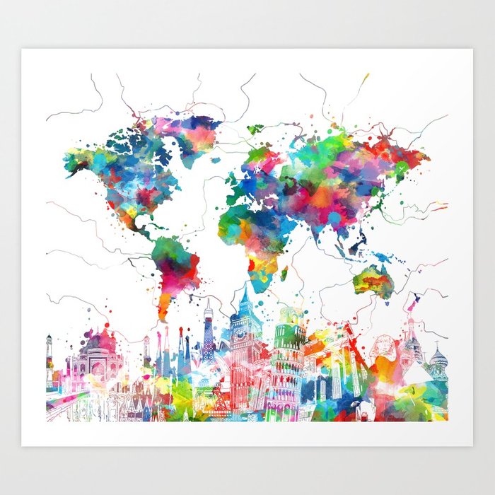 700x700 World Map Watercolor Collage Art Print By Bekimart Society6 - Watercolor Collage