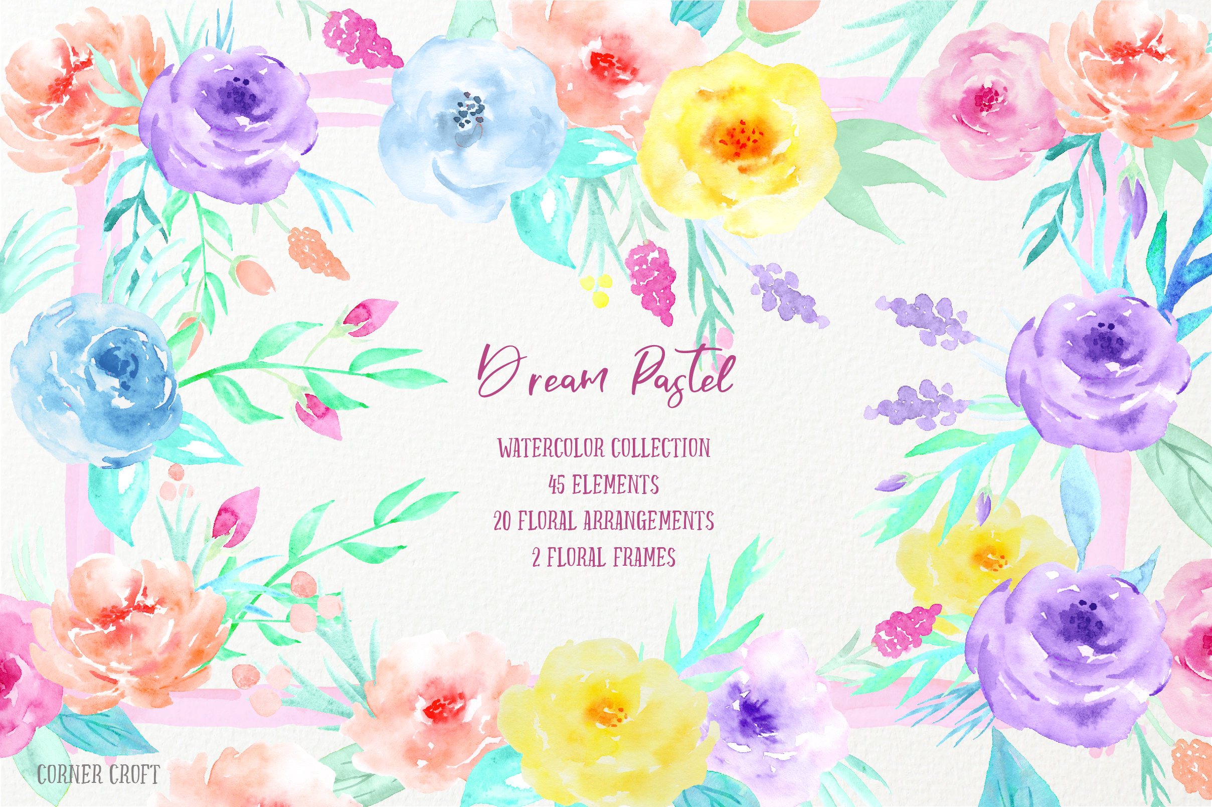 2417x1609 Watercolor Clipart Dream Pastel Collection, Pink, Purple, Blue - Watercolor Collection