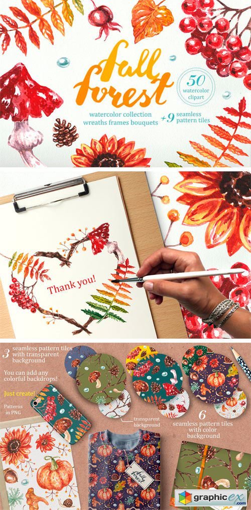 500x1015 Watercolor Collection Fall Forest Free Download Vector Stock - Watercolor Collection