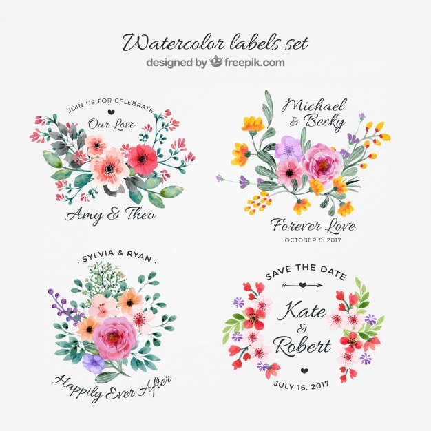 626x626 Watercolor Collection Of Floral Labels Vector Free Download - Watercolor Collection
