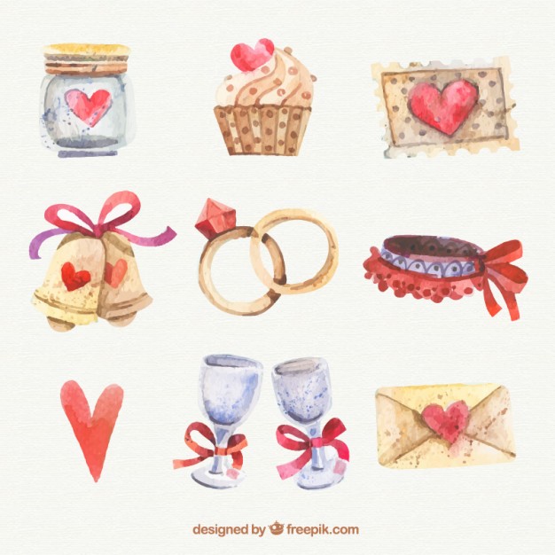 626x626 Watercolor Collection Of Wedding Elements Vector Free Download - Watercolor Collection