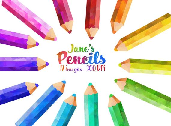 570x420 Watercolor Colored Pencils Clipart School Items Download Etsy - Watercolor Colored Pencils