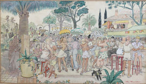 300x172 Original Henry Fournier Color Drawing Ink Watercolor Deco Comic - Watercolor Comic