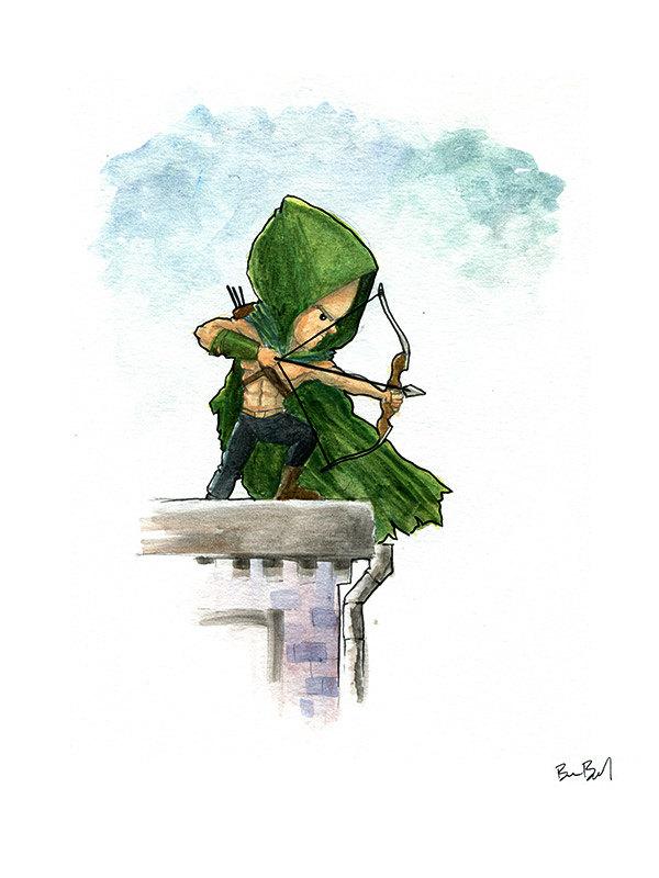 600x800 Green Arrow Comic Book Watercolor Painting Print Ben Byrd Art - Watercolor Comic Art
