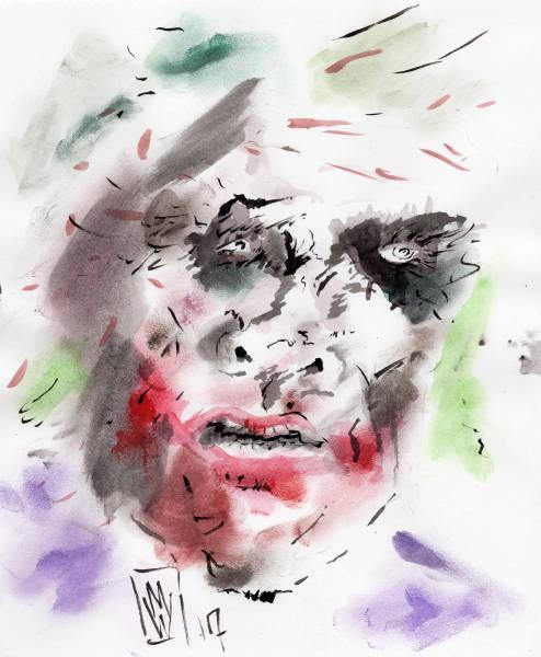 494x600 Joker Ink And Watercolor Comic Book Original Art 8 X - Watercolor Comic Art