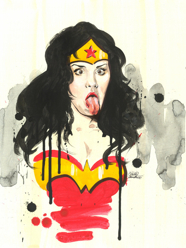 600x797 Art Painting Comic Watercolor Wonder Woman Tongue Comic Book Dc - Watercolor Comic Art