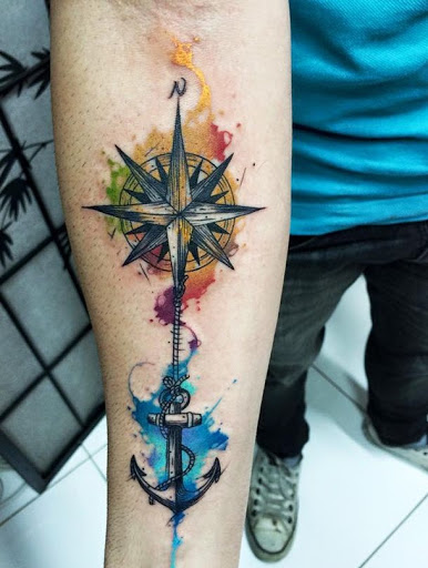 386x512 50 Best Compass Tattoo Designs And Ideas - Watercolor Compass Tattoo