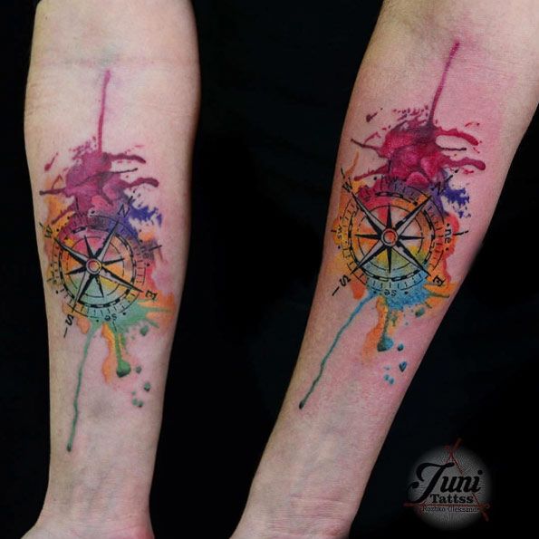 595x595 Body - Watercolor Compass Tattoo