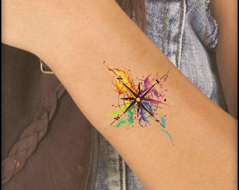 340x270 Compass Tattoo Etsy - Watercolor Compass Tattoo