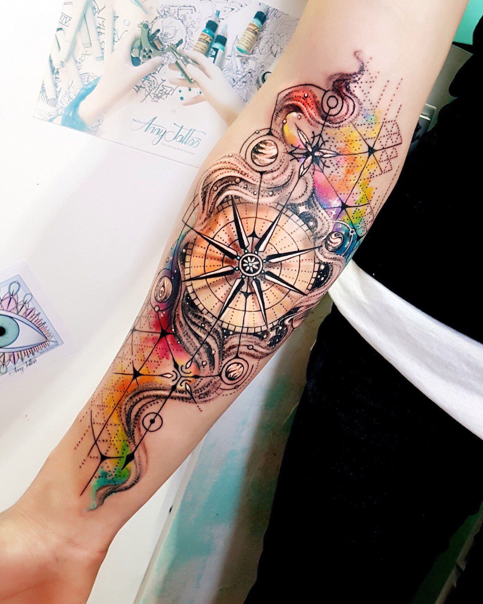 1638x2048 Like The Background But Different Types Of Compass Tattoos - Watercolor Compass Tattoo