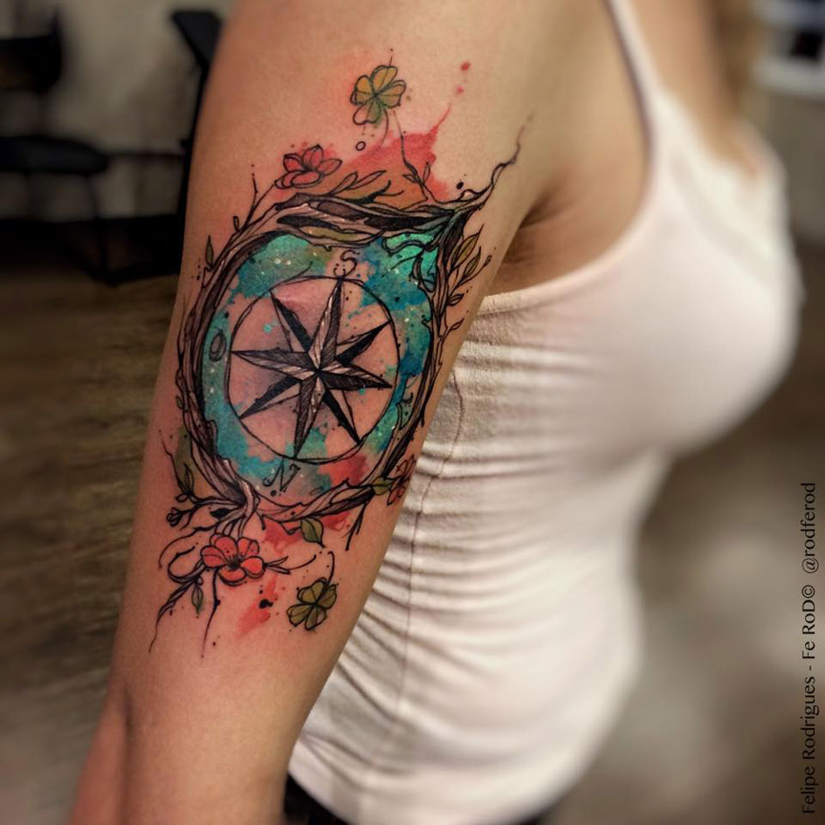 920x920 Watercolor Compass Best Tattoo Design Ideas - Watercolor Compass Tattoo