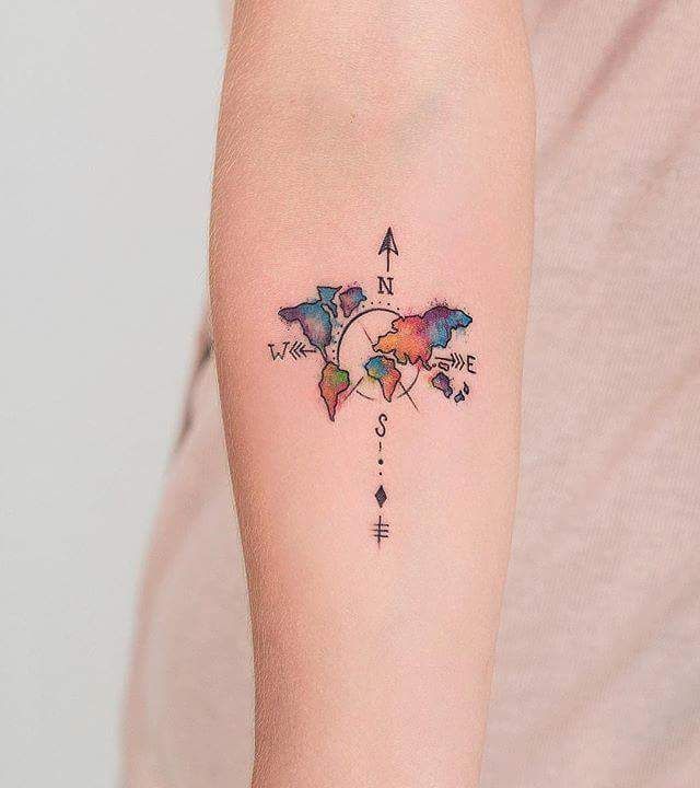 640x720 Watercolor Compass Tattoo On Forearm - Watercolor Compass Tattoo