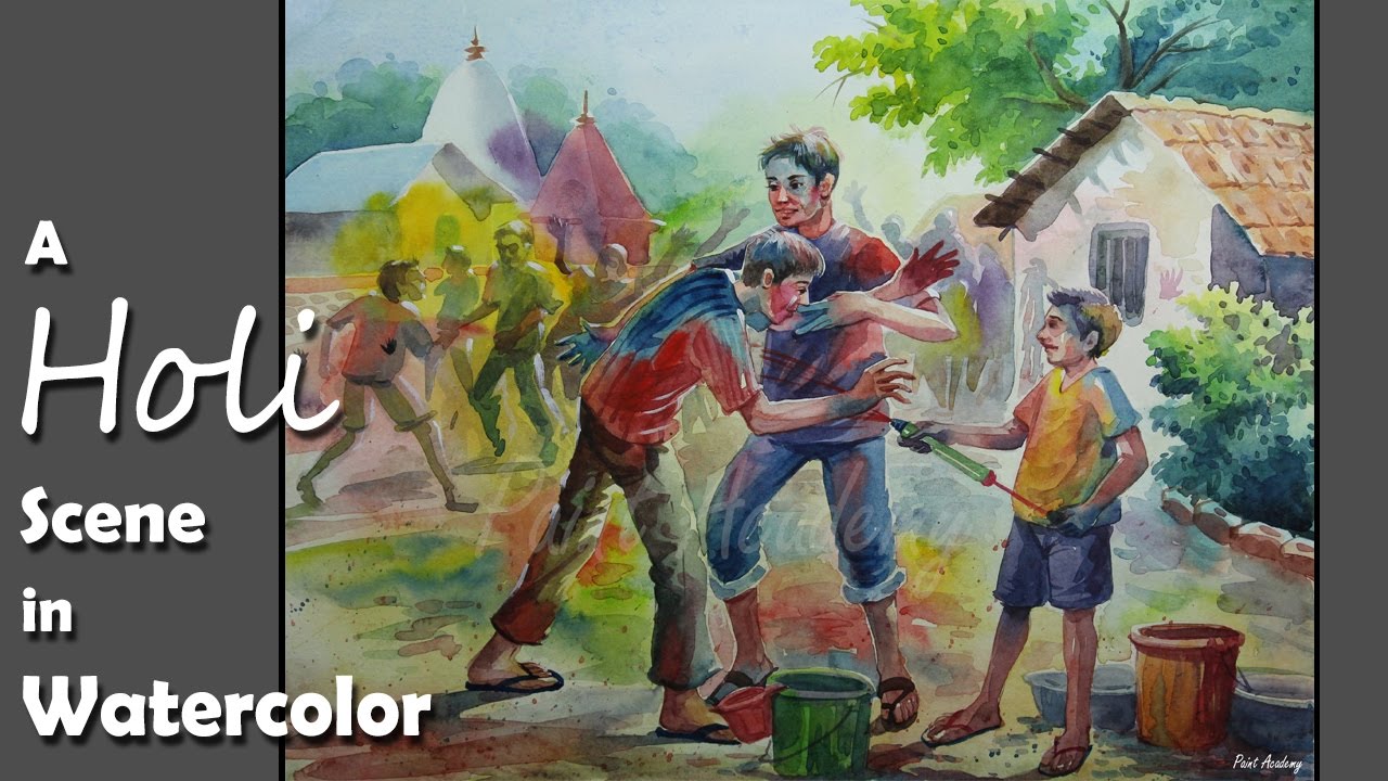 1280x720 Watercolor Painting A Composition On Holi (Festival Of Colors - Watercolor Composition