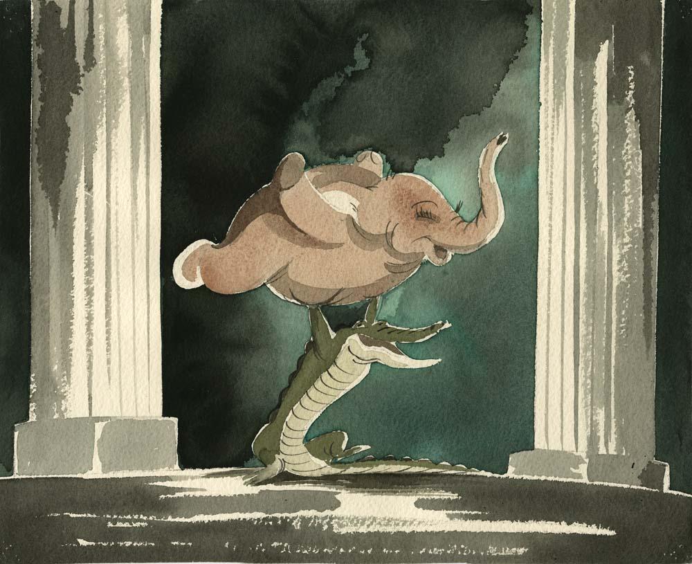 1000x815 Ben Alligator And Elephanchine Watercolor Concept Artwork From - Watercolor Concept Art