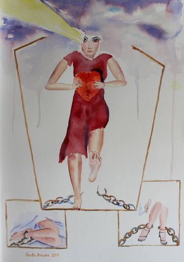 375x535 Breaking Free, Watercolor Concept Art Painting By Geeta Biswas - Watercolor Concept Art