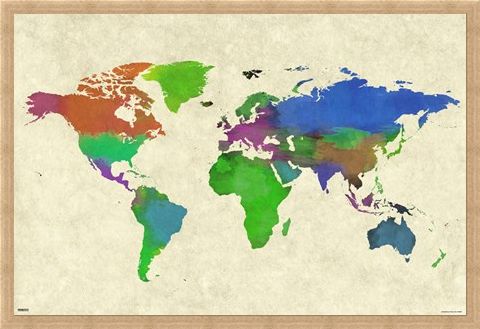 480x329 Colourful Continents, World Map Watercolor Poster - Watercolor Continents