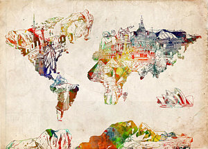 300x215 Continents Paintings Fine Art America - Watercolor Continents