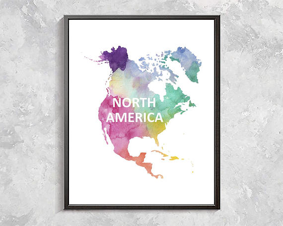 570x456 Rainbow World Map Prints Watercolor Continents Print America - Watercolor Continents