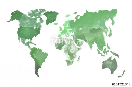 500x331 The World Map Is Made With Camouflage Watercolor Paints On White - Watercolor Continents