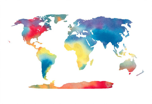 498x340 World Map Watercolor - Watercolor Continents