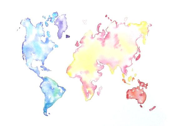 570x405 World Map World Continents Watercolor Traveler By Angelicbyjones - Watercolor Continents
