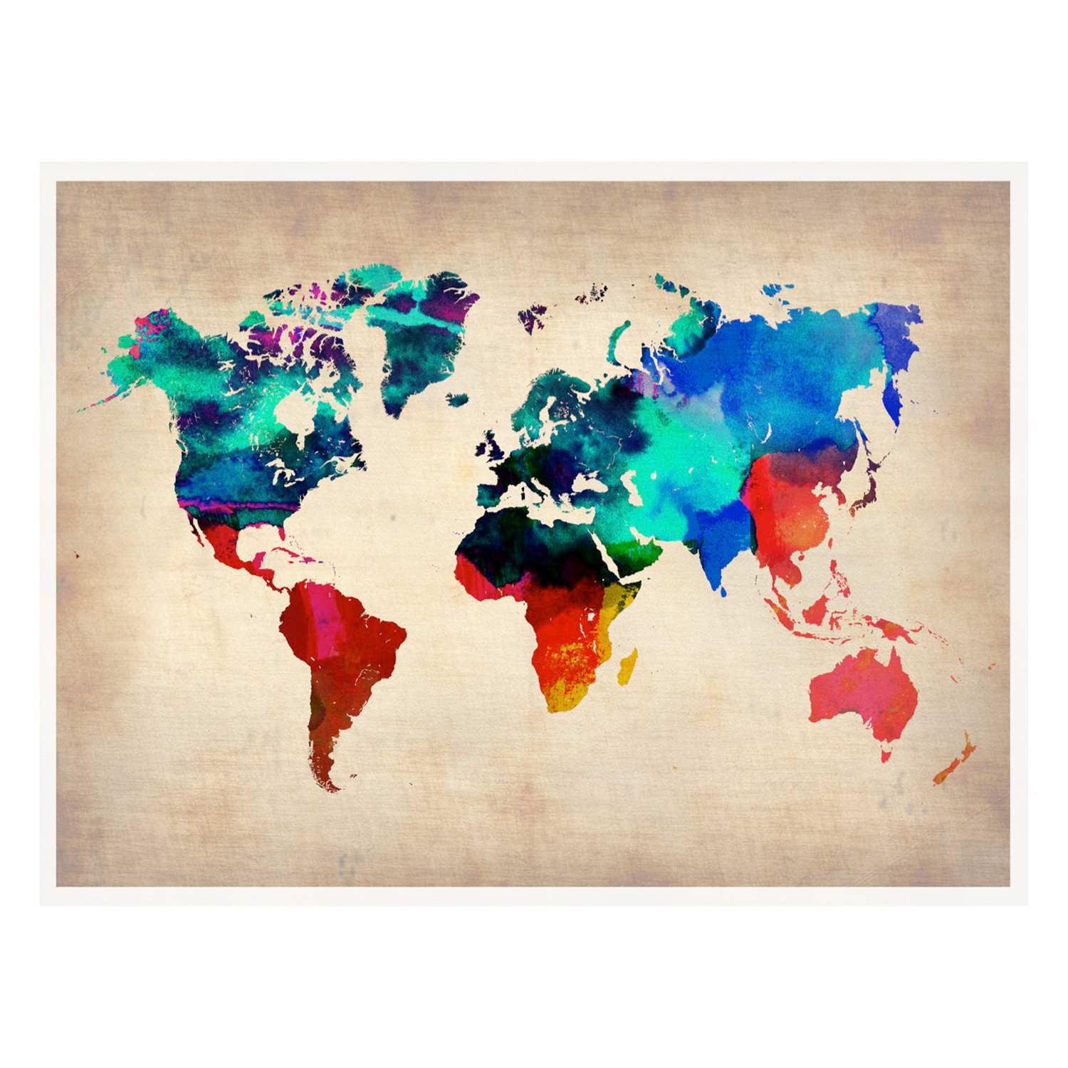 1500x1500 World Watercolor Poster (Purple, Pink, Green) - Watercolor Continents