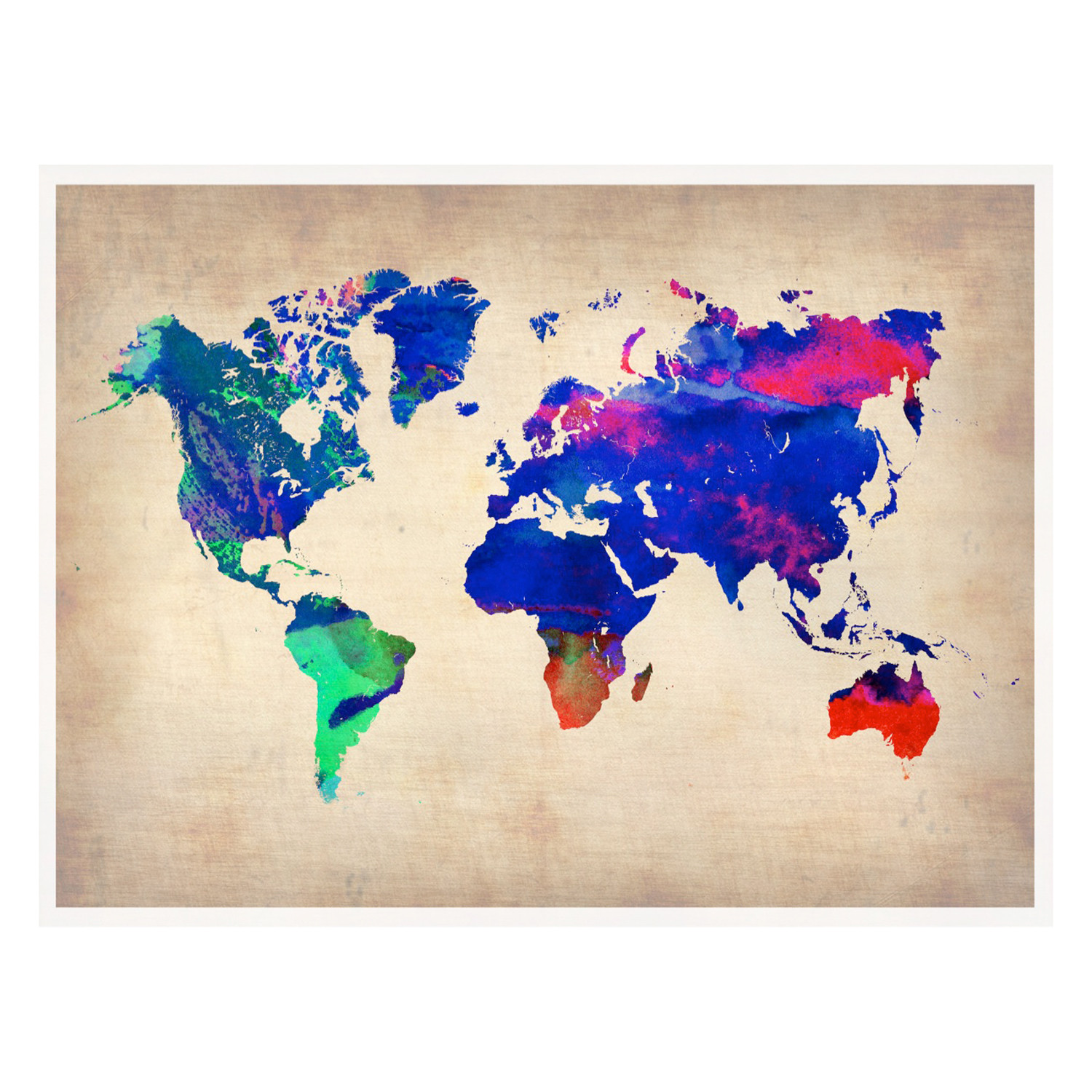 1500x1500 World Watercolor Poster - Watercolor Continents