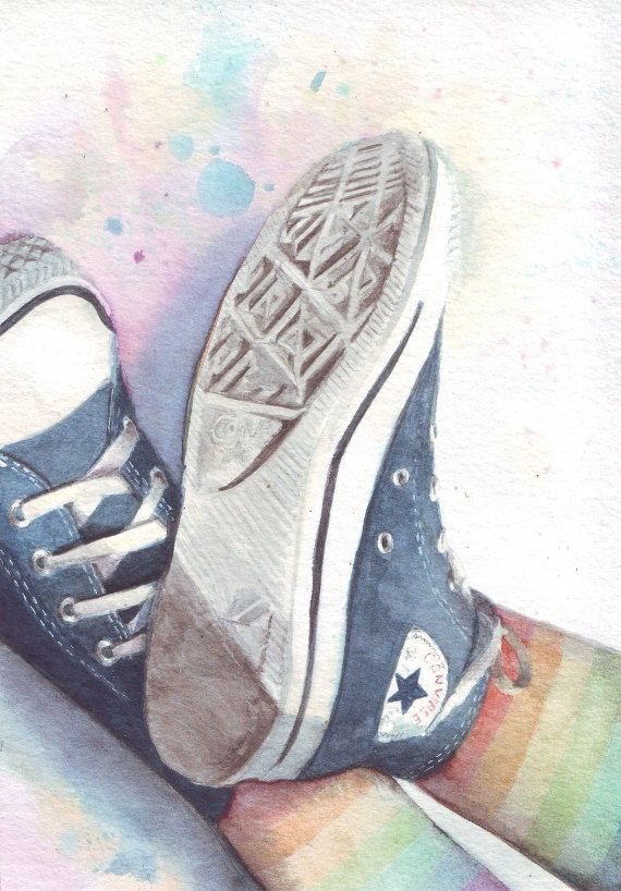 570x818 Converse And Rainbow Stockings, - Watercolor Converse