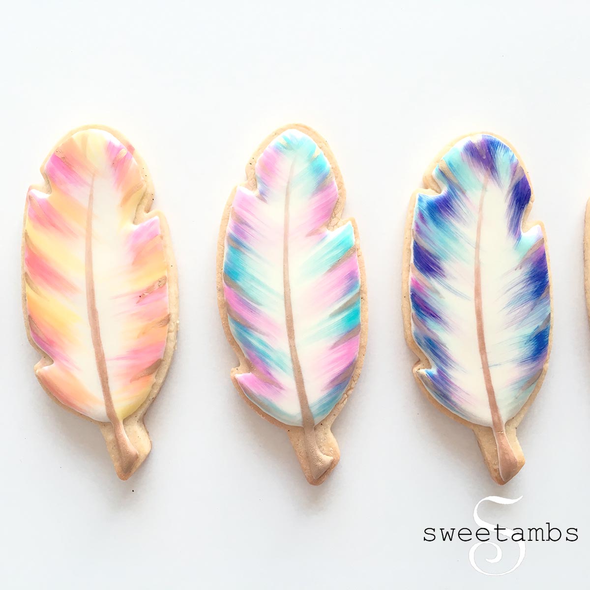 1200x1200 Watercolor Feather Cookies - Watercolor Cookies