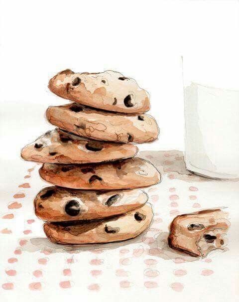 480x606 Watercolor Chocolate Chip Cookies Sweet Art Chip - Watercolor Cookies
