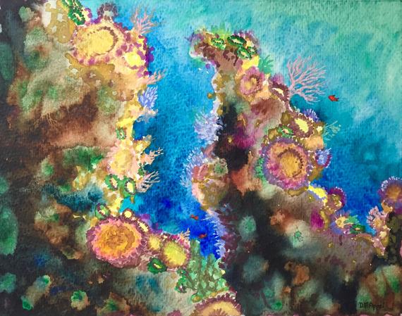 570x449 Undersea Watercolor Painting Coral Reef Ocean Watercolor On Etsy - Watercolor Coral Reef