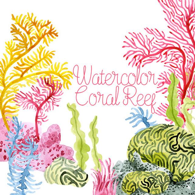 642x642 Watercolor Coral Reef Corals Clip Art Coral Reef Clipart Etsy - Watercolor Coral Reef