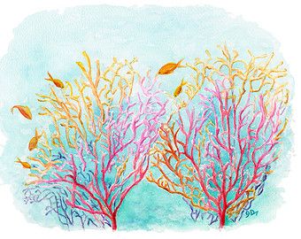 340x270 Coral Reef Murals Nursery Sea Coral 13x19 Watercolor Painting - Watercolor Coral Reef