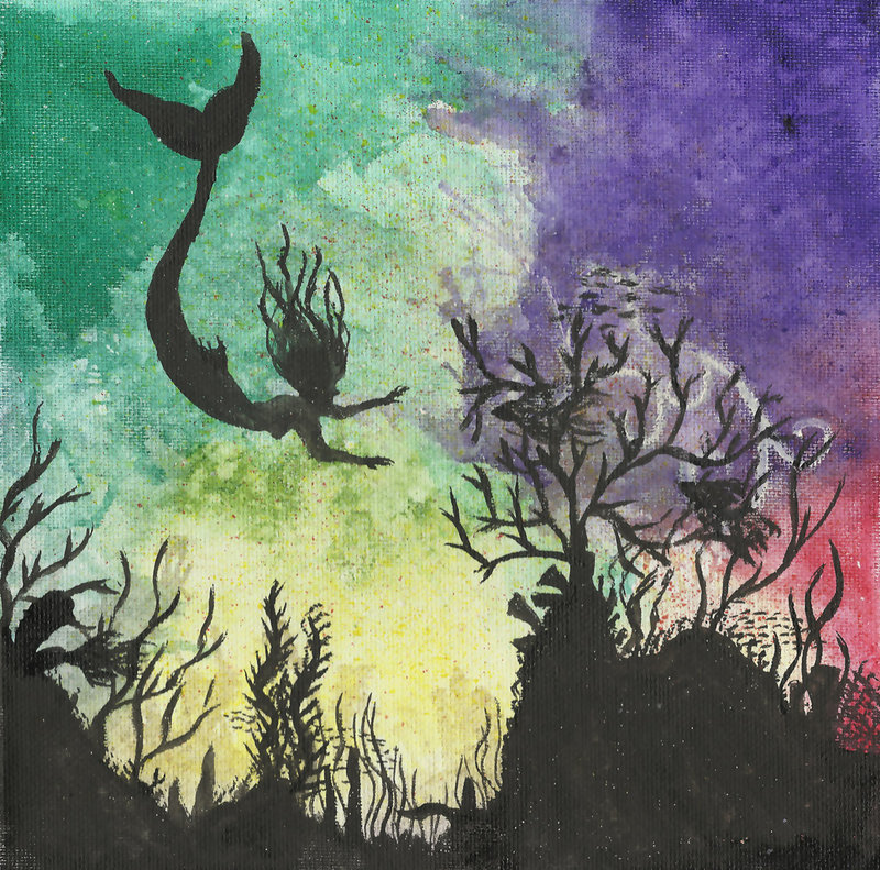 800x791 Coral Reef Ii W Mermaid - Watercolor Coral Reef