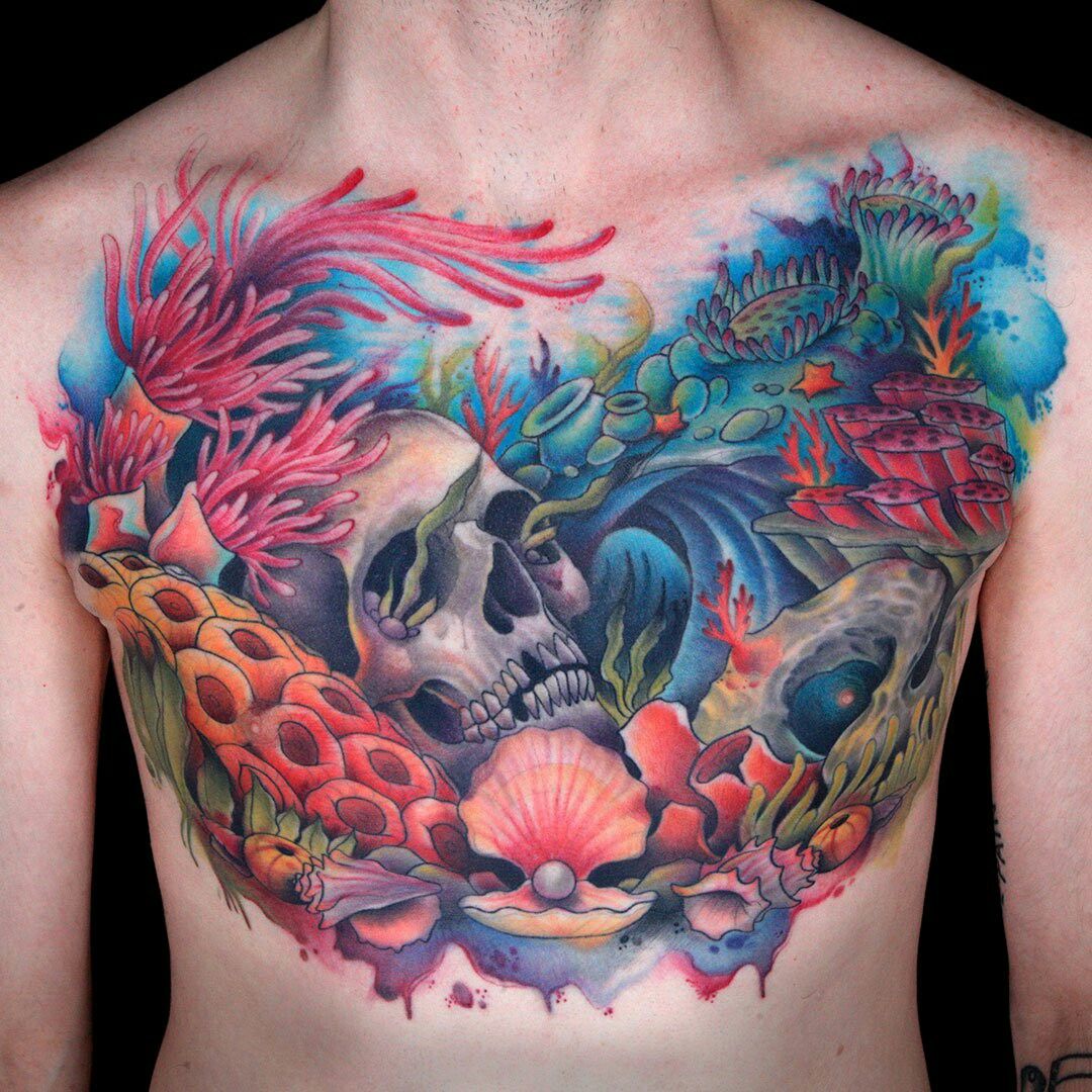 Gian Karle - Watercolor Coral Reef Tattoo. 