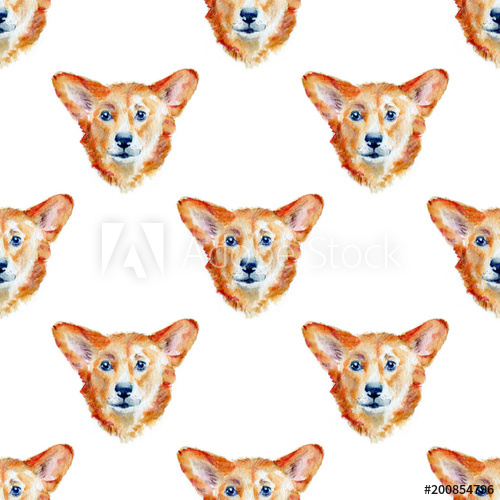 500x500 Hand Drawn Watercolor Pattern Isolated On White Background - Watercolor Corgi