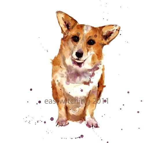 570x494 Watercolor Corgi Print Etsy - Watercolor Corgi