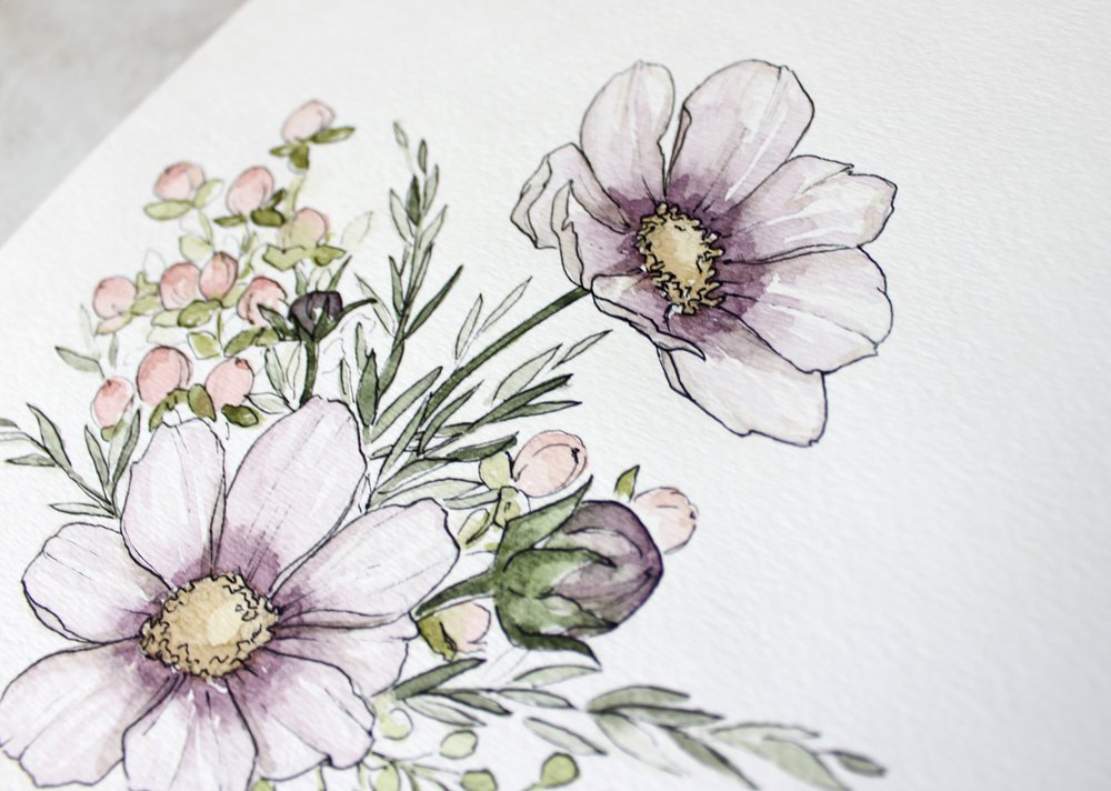 1000x712 Watercolor Cosmos Flowers Original Watercolor Botanical - Watercolor Cosmos