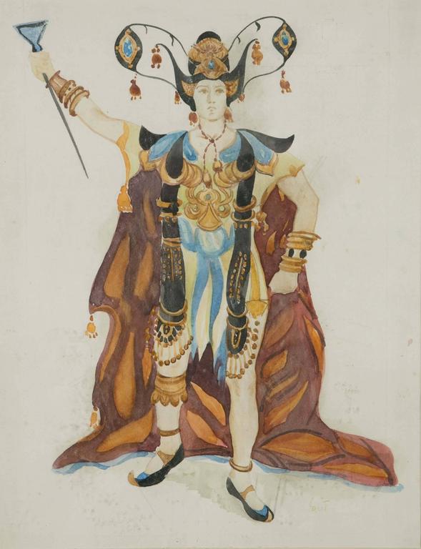 589x768 Exceptional Original Theatre Costume Design By Bakst, 1905 - Watercolor Costume