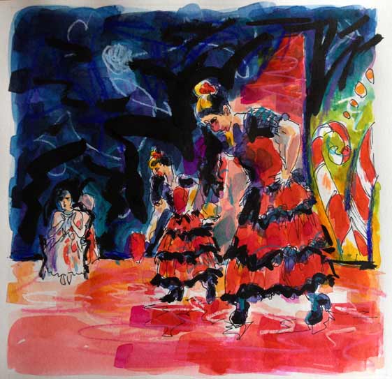 561x543 Nutcracker Vibrant Watercolor Painting Spanish Dancers - Watercolor Costume