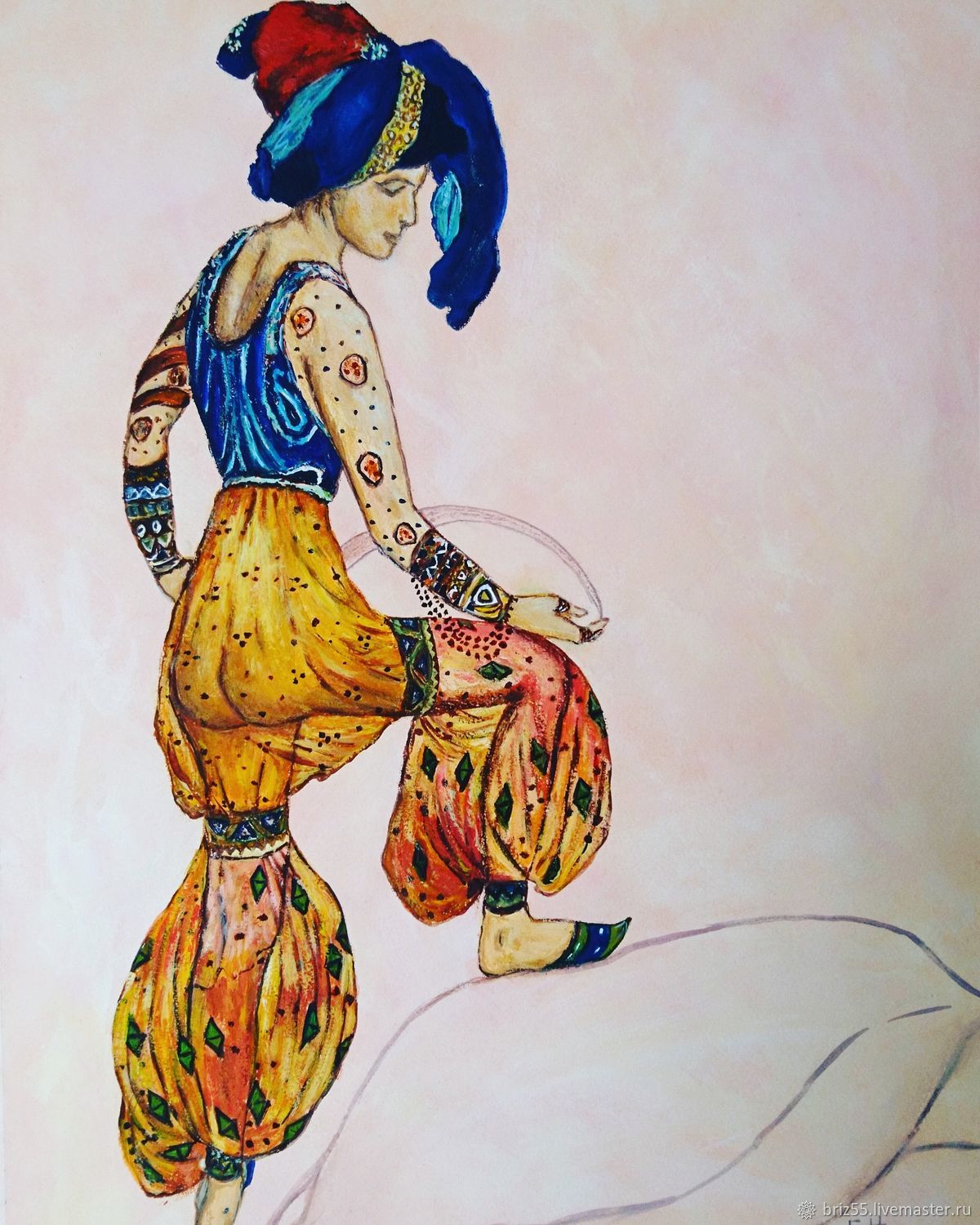 1200x1500 Watercolor Sketch Of A Costume Of Blue Sultans For The Ballet - Watercolor Costume