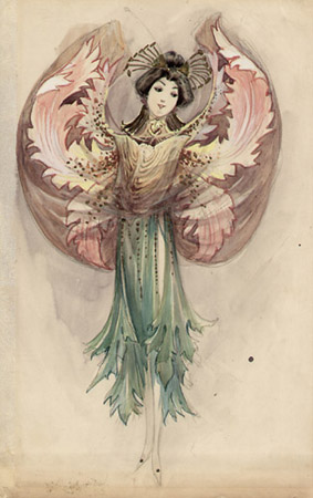 283x450 Costume Design Art, Gaston Noury, Moulin Rouge, Antique - Watercolor Costume