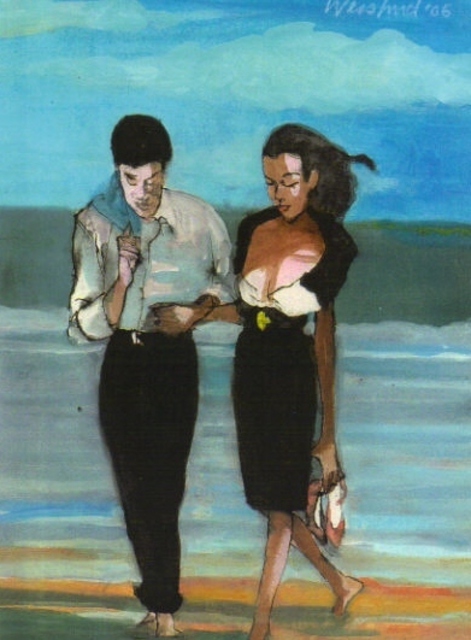 471x640 Harry Weisburd Artwork Beach Couple Original Watercolor - Watercolor Couple