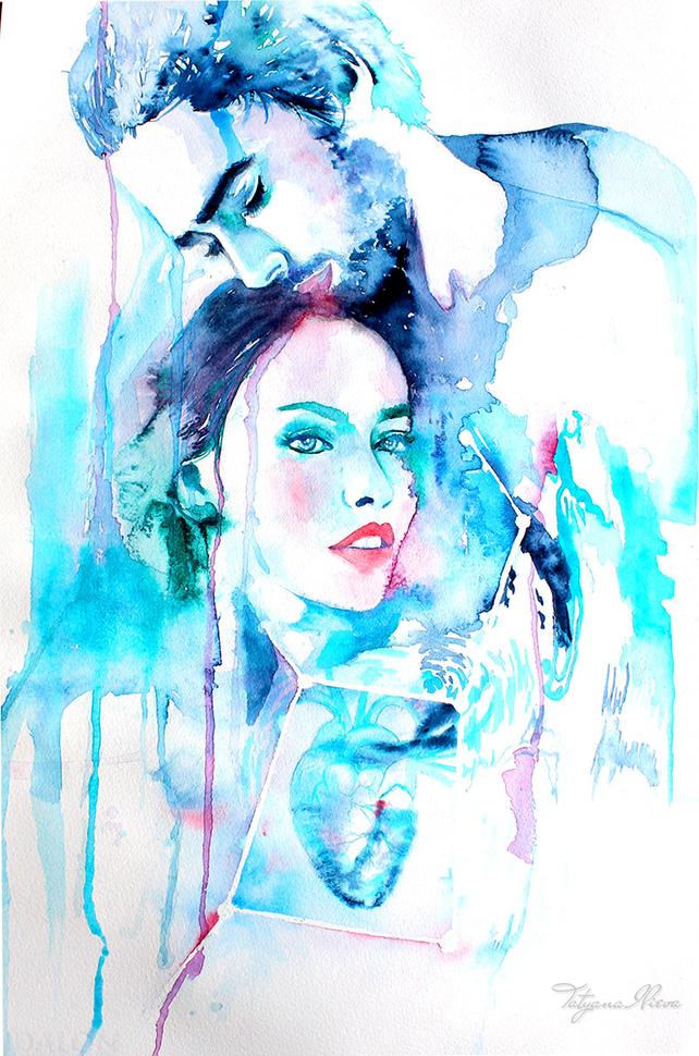 642x970 Original Watercolor Painting. Wall Art Portrait Of Couple. Etsy - Watercolor Couple
