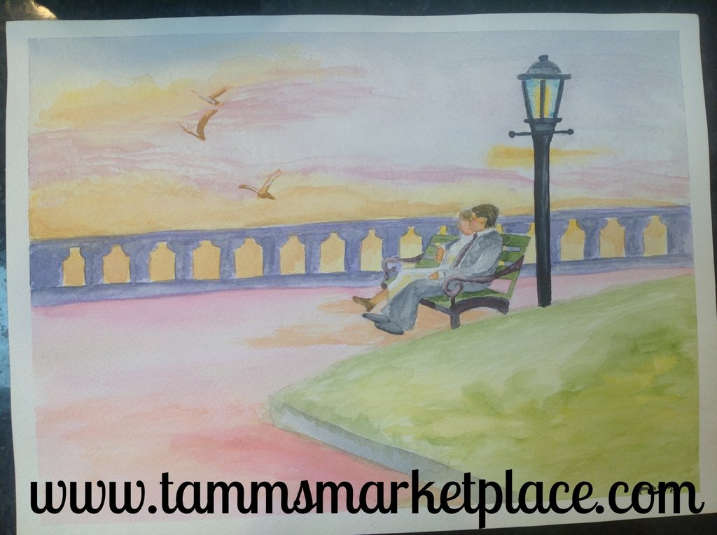 1024x765 Original Watercolor Painting Of A Couple In Love In The Park. 15 - Watercolor Couple