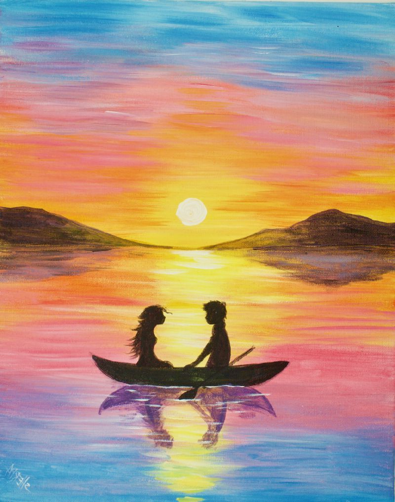 800x1018 Sunset Watercolor Paintings For Beginners Easy Painting Of A - Watercolor Couple