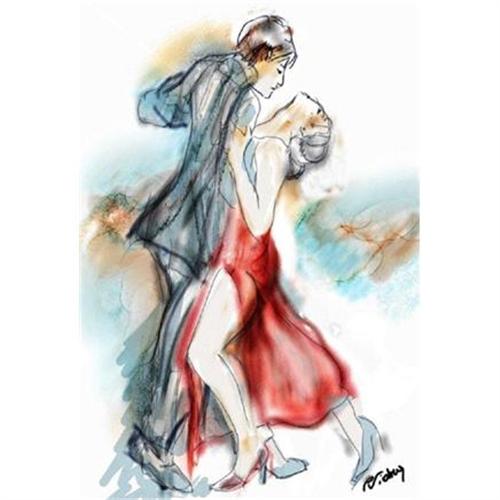 500x500 Tango Couple Dancing Art Print Watercolor - Watercolor Couple