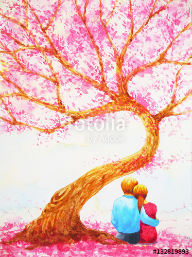 373x500 Couple Lover Sitting Under Love Tree Valentines Day Watercolor - Watercolor Couple