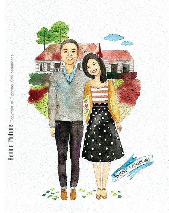 570x718 An Original Watercolor Couple Portrait And Nice By Bameemotions - Watercolor Couple