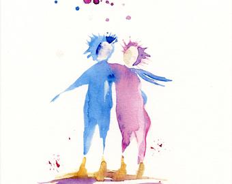 340x270 Couple In Love Couples Acrylic Original Painting Kissing - Watercolor Couple